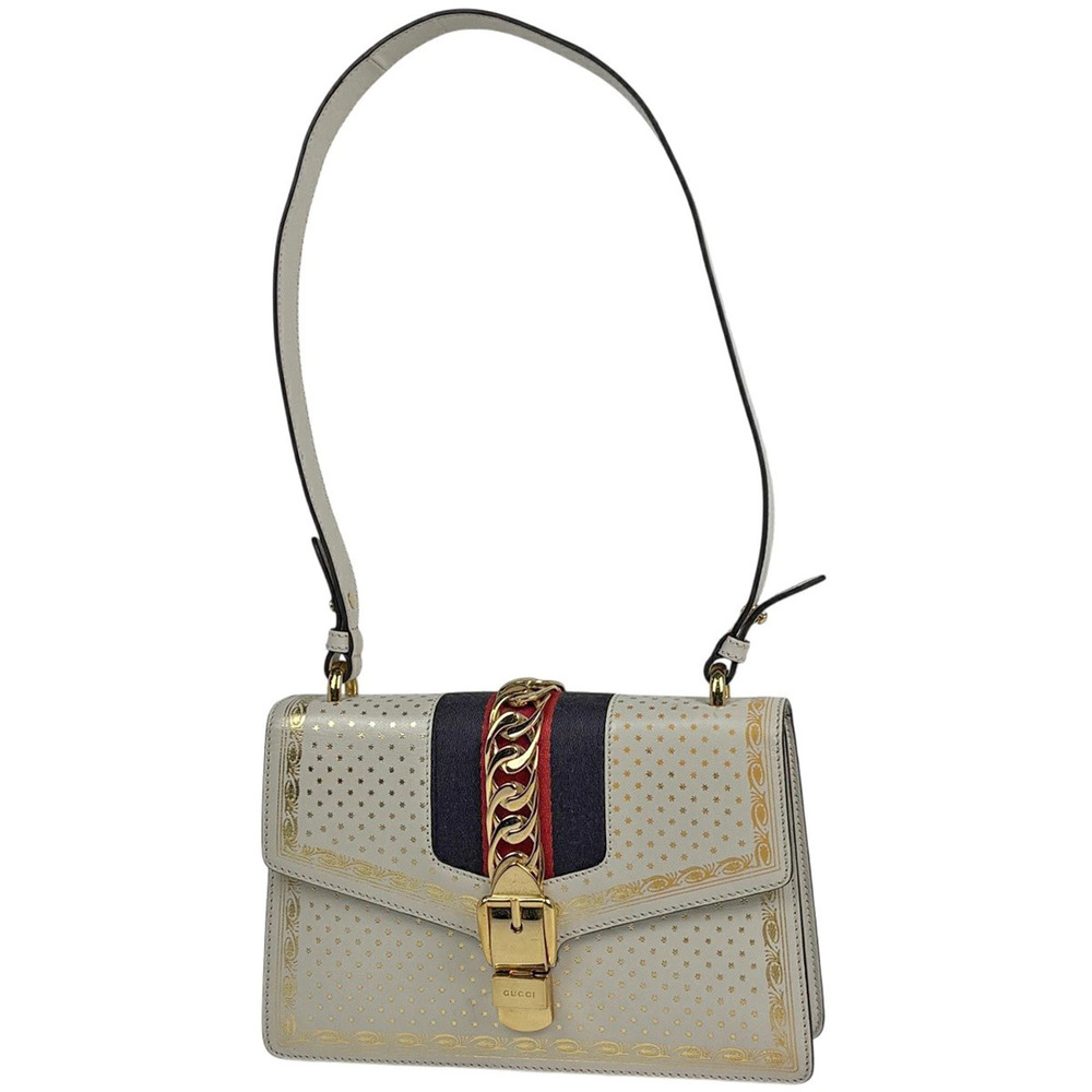 Gucci Sylvie Shoulder Bag Sherry Web Leather Ivory White